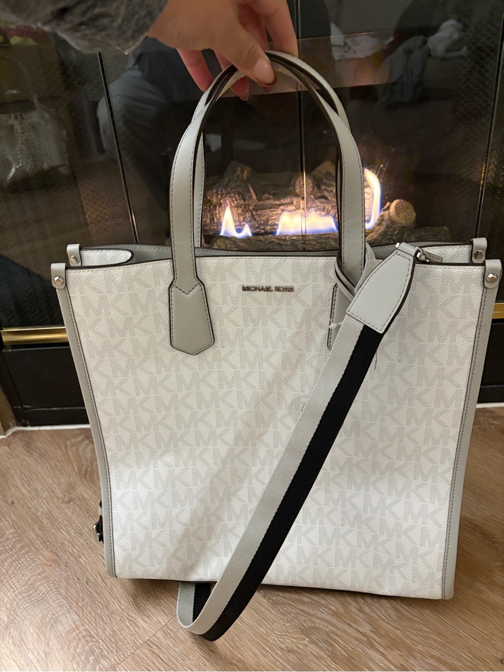 Michael Kors Cream and Black Logo Tote with Detachable Strap